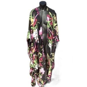 G.I.L.I. Floral Tropical Open Front Flowy Kimono Duster Size Medium